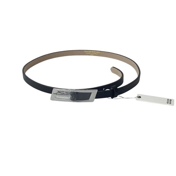 HEAVEN MAYHEM NWT Size S Capsule Belt Black Leather Silver Buckle Skinny Belt - Picture 2 of 10